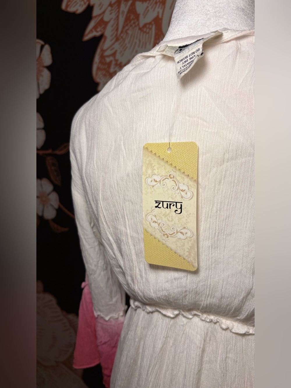 NWT Enchanting Ivory and Pink Floral Embroidered Maxi Dress with Soft Ombre Hem - Picture 8 of 9